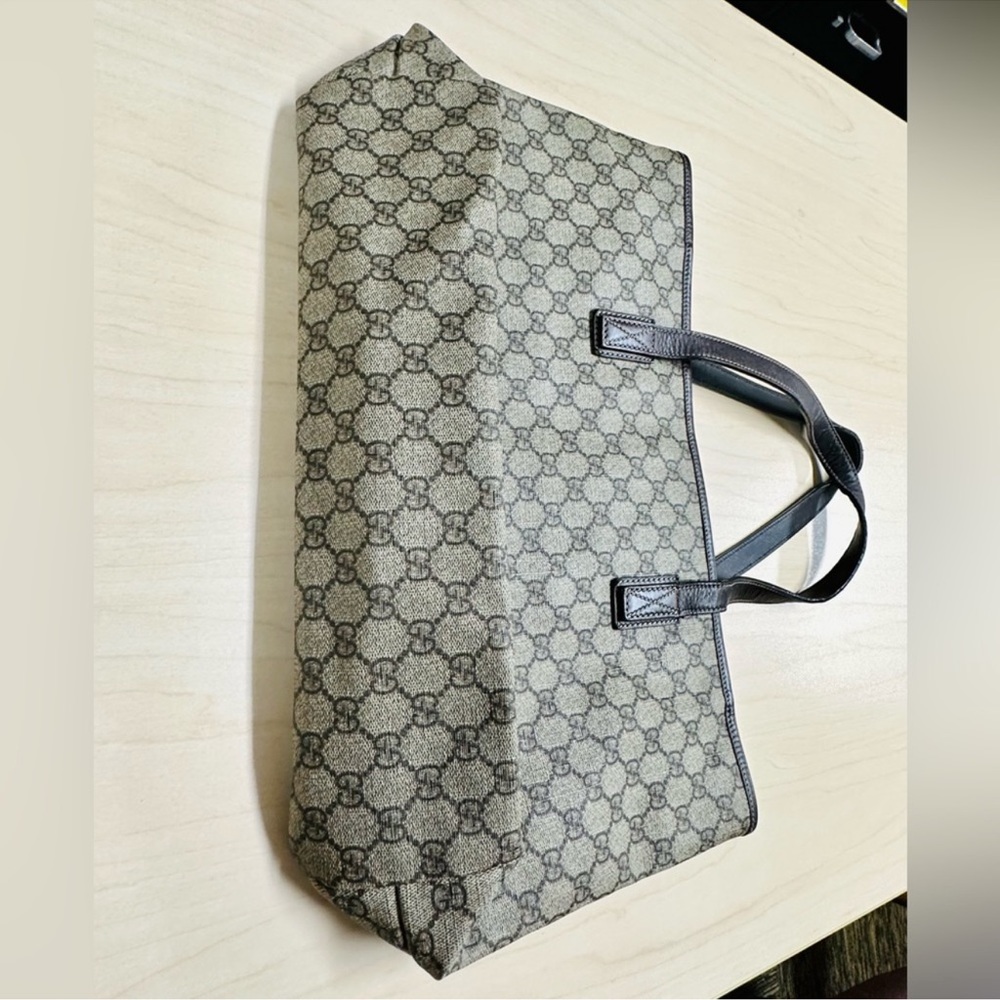WOW POSHMARK Authentic Gucci Large GG Web Canvas with Leather Trim Tote - Picture 13 of 15